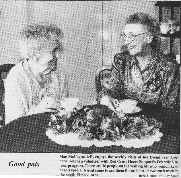 GRANNY AND MRS. MCCAGUE HAVING TEA - FROM ALISTON NEWSPAPER 