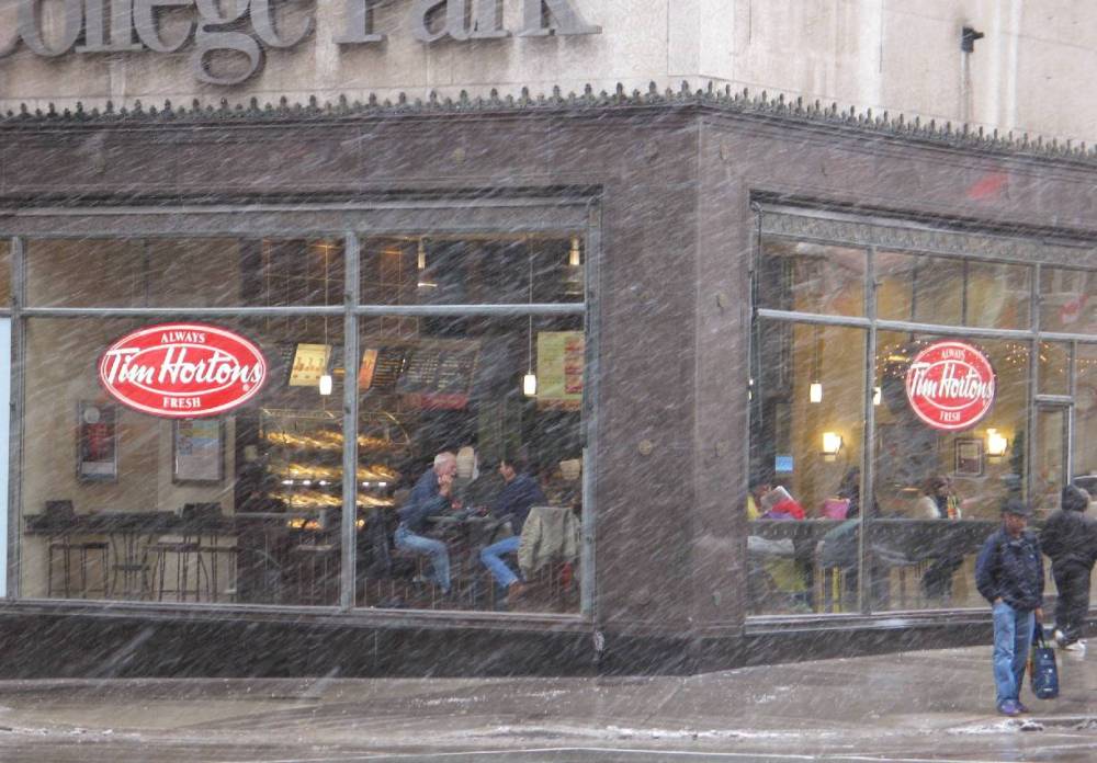 TORONTO: TWO FRIENDS HAVING COFFEE AT TIM HORTON'S ON A SNOWY DAY - A MASTERPIECE IF I DO SAY SO