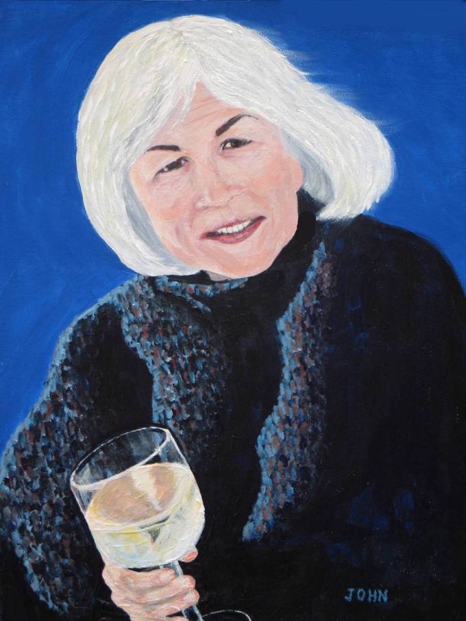MARJIE PAINTING - WITH WINE GLASS - REDUCED AND SHARP - EYE TOUCHED UP